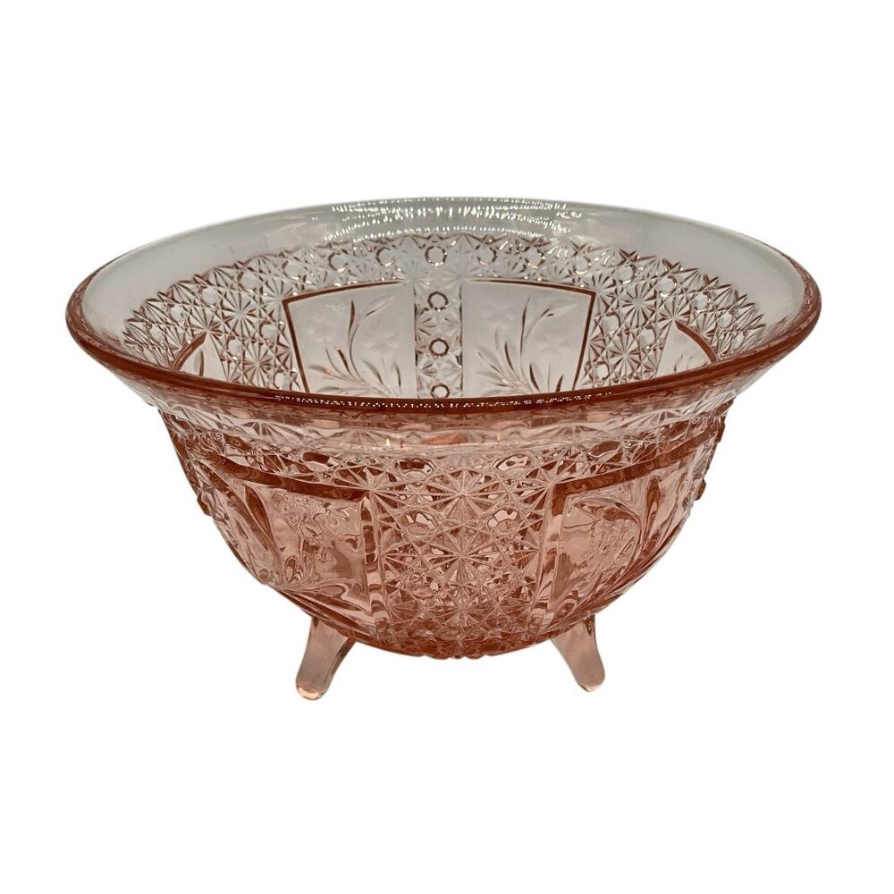 McKee Snappy Vintage Innovation Line Pink PresCut Floral Flared Footed Bowl MCM